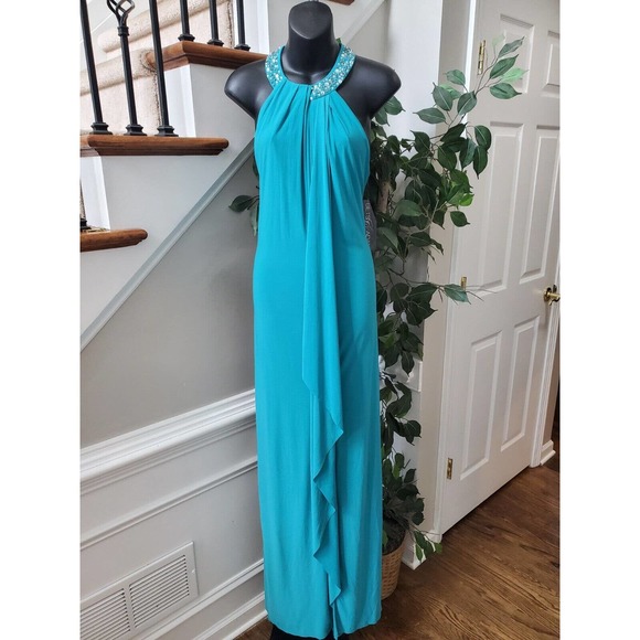Betsy & Adam Dresses & Skirts - Betsy & Adam Womens Blue Polyester Halter Neck Sleeveless Long Maxi Dress Sz 14